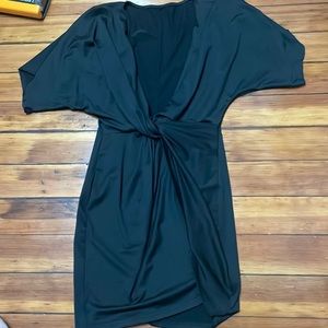 dress, black, slit in front, tight, low cut